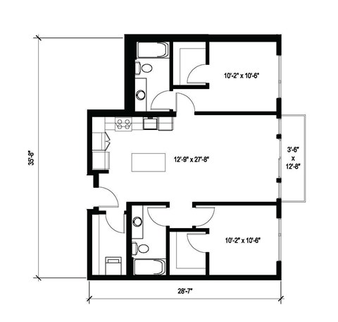 A black and white image of a floor plan for a house.